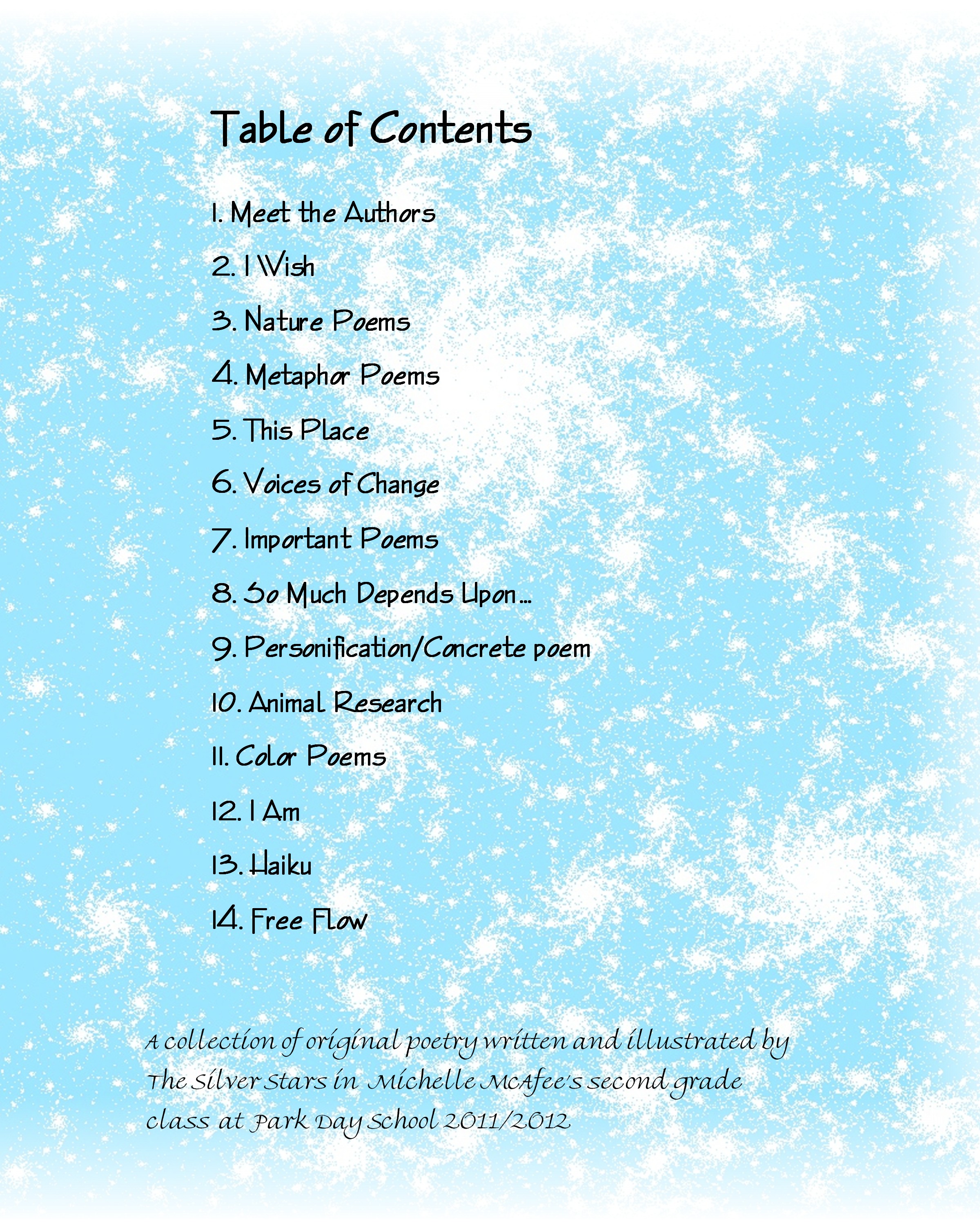 Poetry Anthonlogy Table of Contents