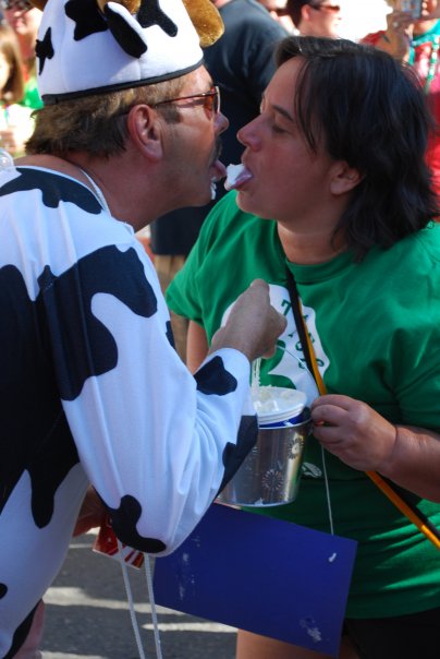 Gay cow shares creamy kiss with lesbian.