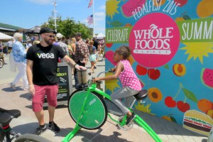 Stationary bikes helped whip up smoothies and give kids exercise. 
