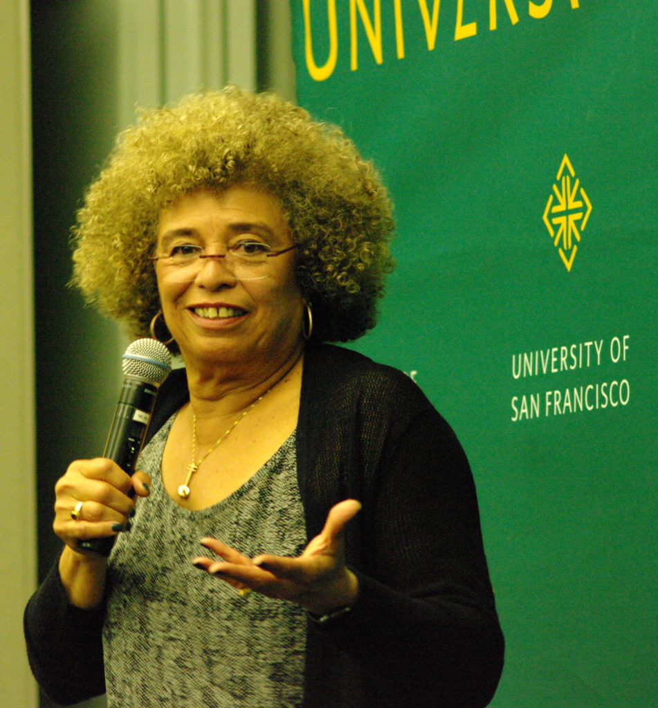 Angela Davis talks to students at the University of San Francisco