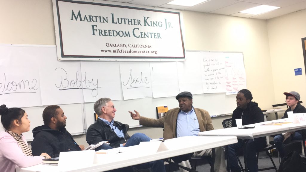 Bobby Seale, c-founder of the Black Panther Party, addresses youth leadership forum