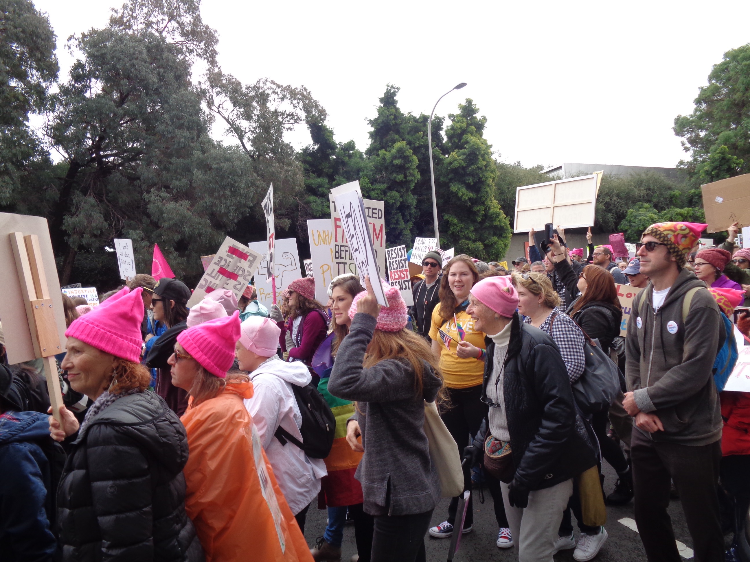 Marchers with pink hats