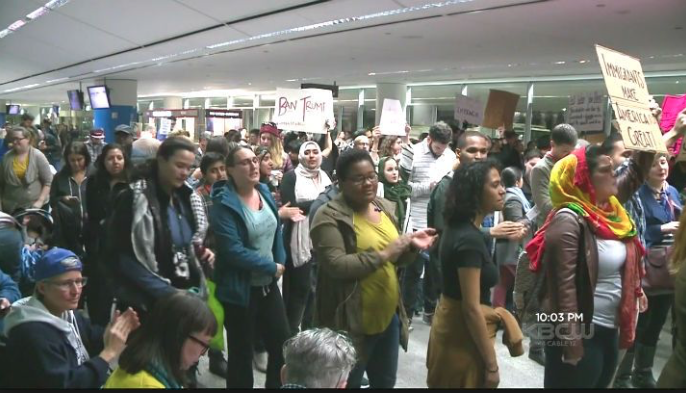 Protesters at SFO CBS source