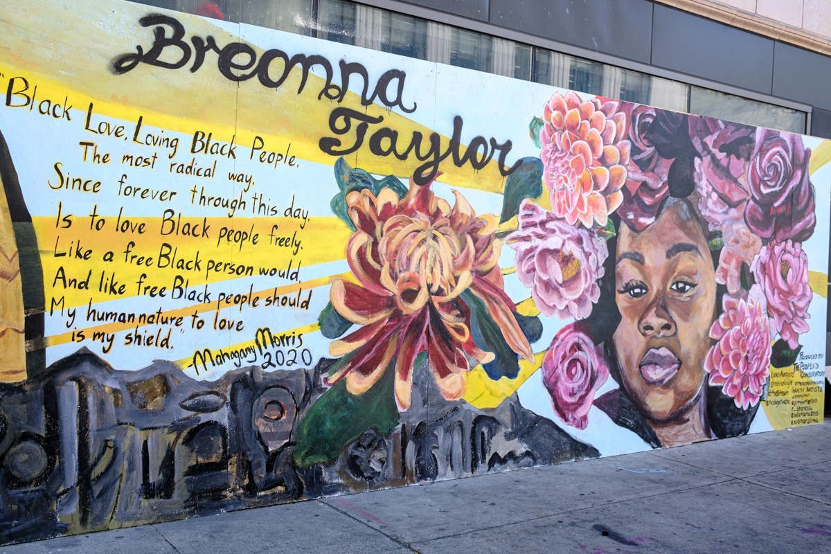 A colorful mural of Breonna Taylor.