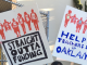 images of handmade posters stating "straight outta funding" and "help oakland teachers stay in oakland"
